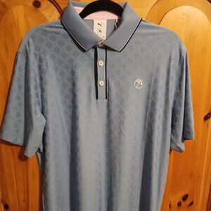 Puma Arnold Palmer Mens Tipped Jacquard Golf Polo Blue Mens Size Medium NWT
